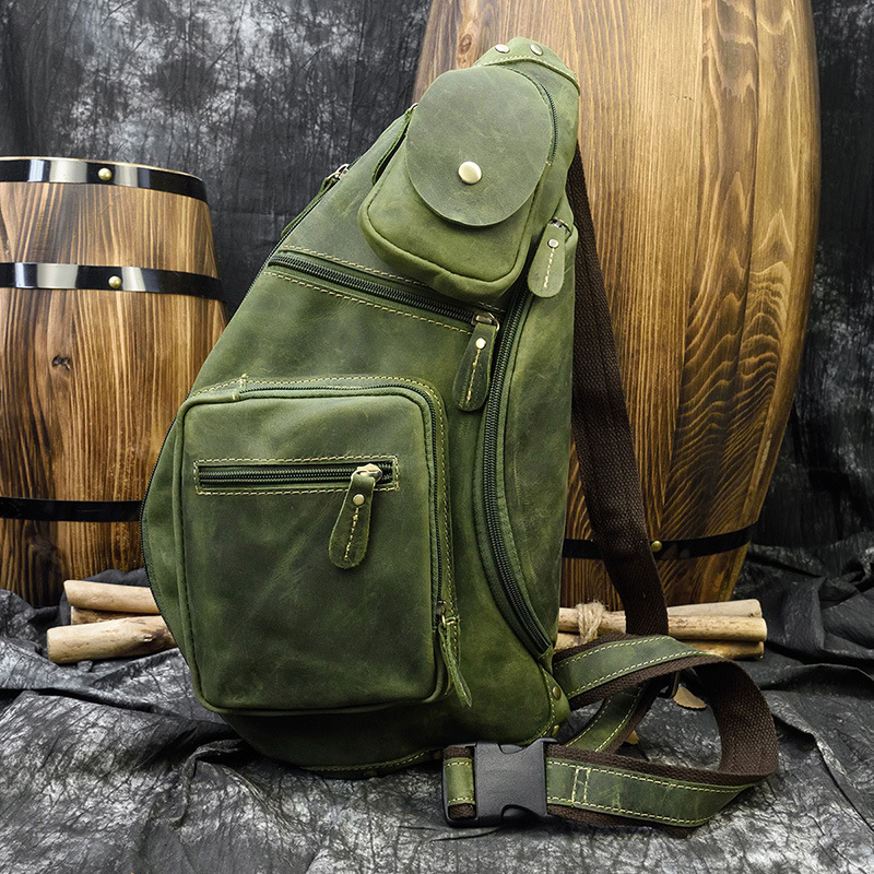 European And American Retro Men's Chest Bag Crazy Horseskin — foto 3