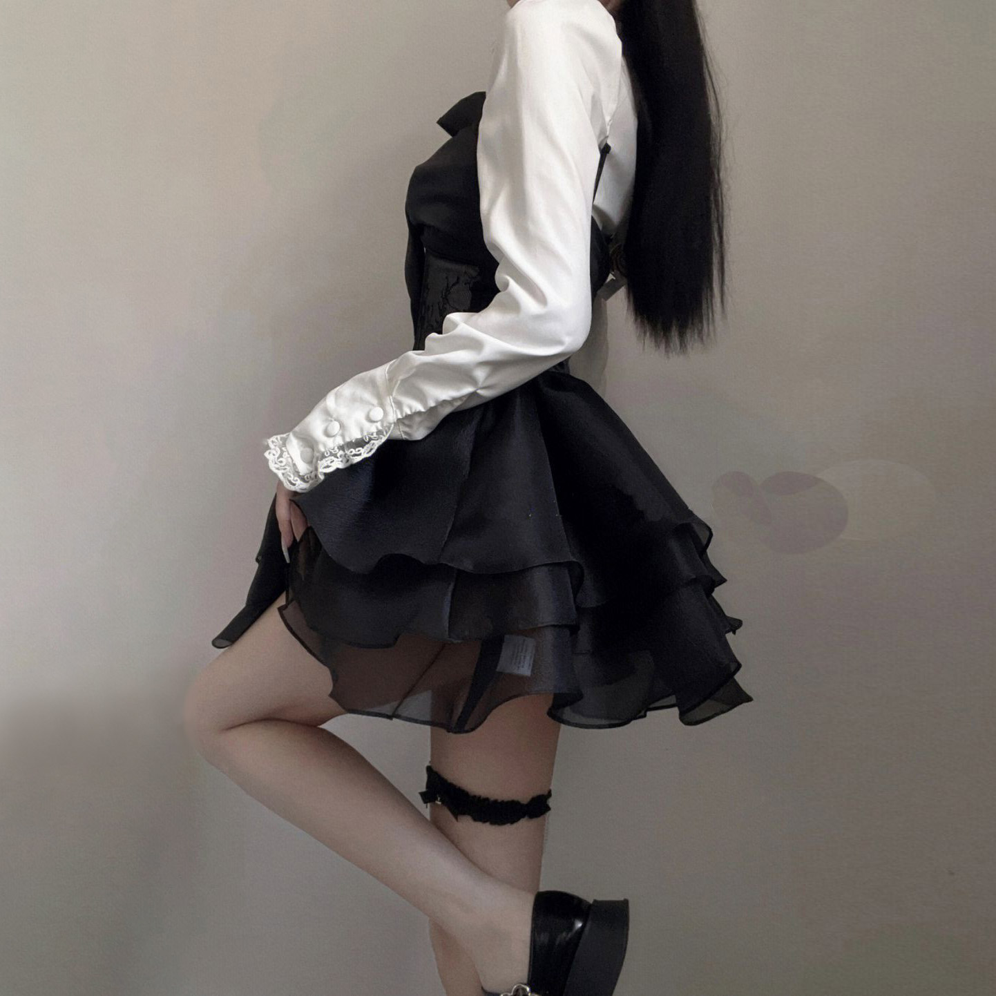 Women's Fashion Lace Halter Shirt Dress Set