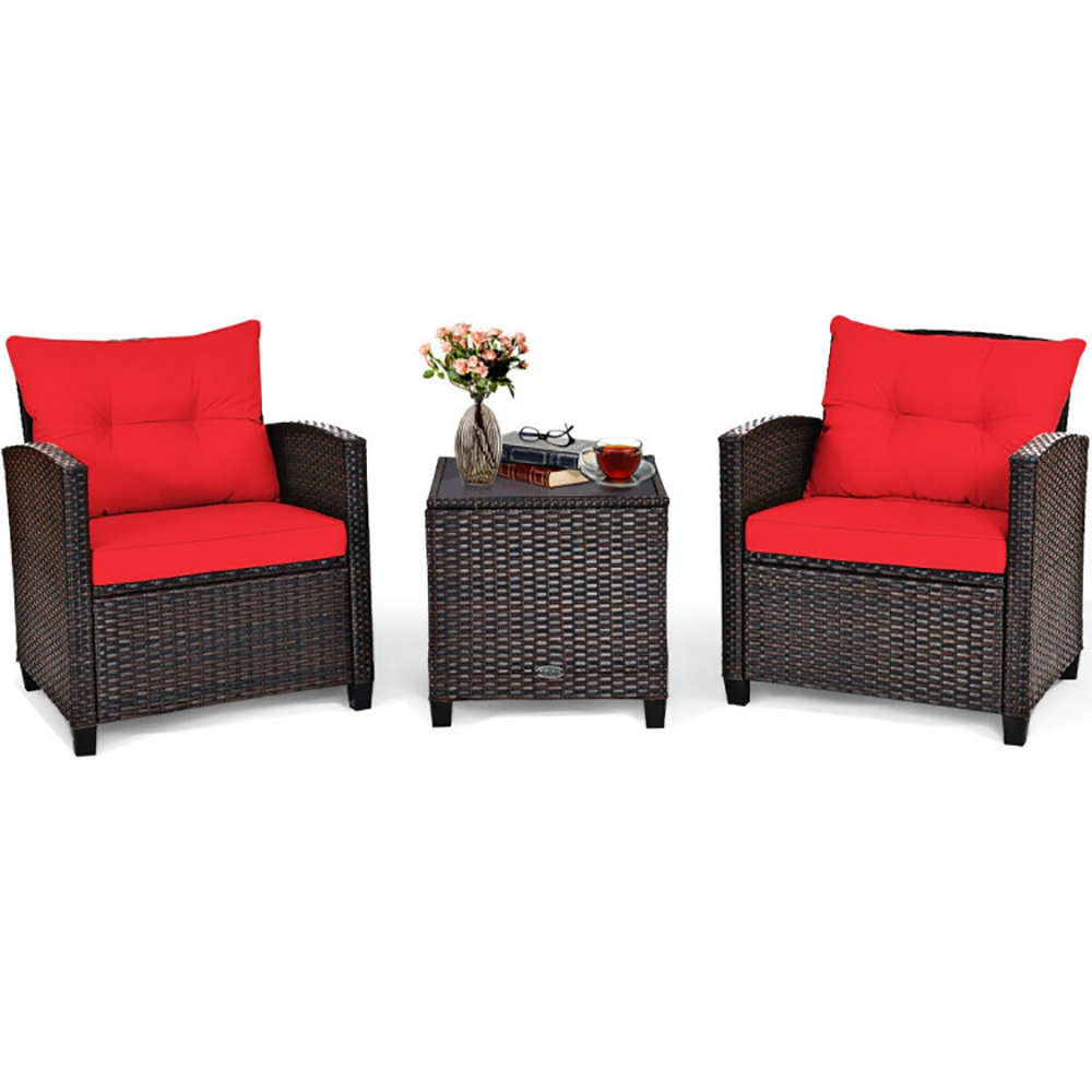 3 Pieces Rattan Patio Furniture Set With Washable Cushion — foto 5