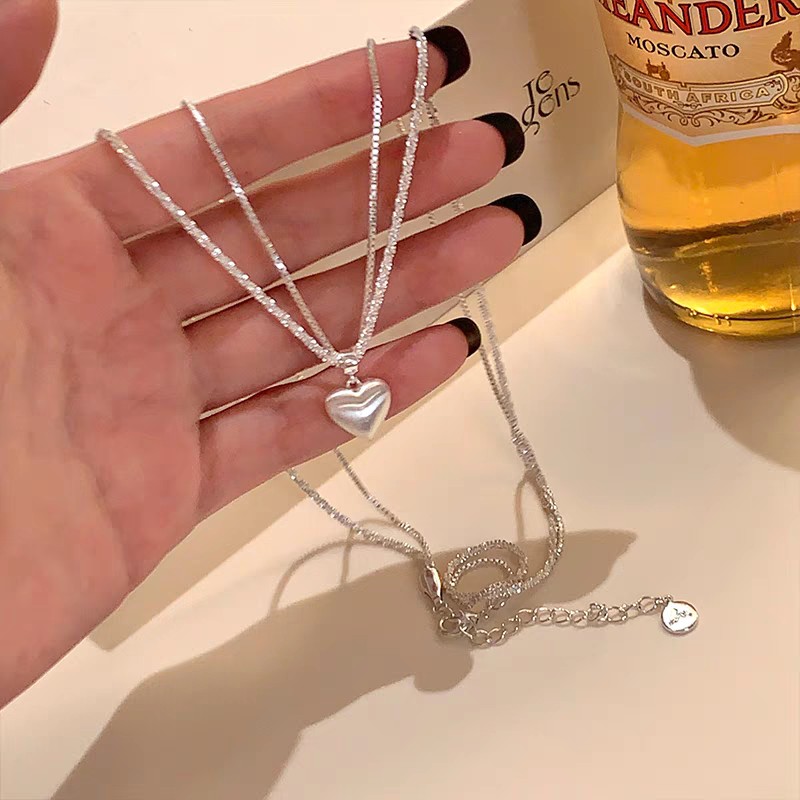1pc 999 Sterling Silver Sparkling Beaded Chain With Heart Pendant Necklace, Minimalist Luxurious Style, Perfect For Daily Wear & Valentine's Gifts