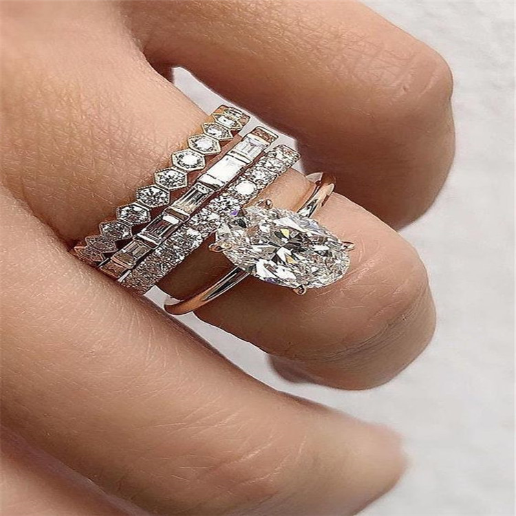 Fashionable And Simple Japanese And Korean Trendy Personality Crystal Set Ring