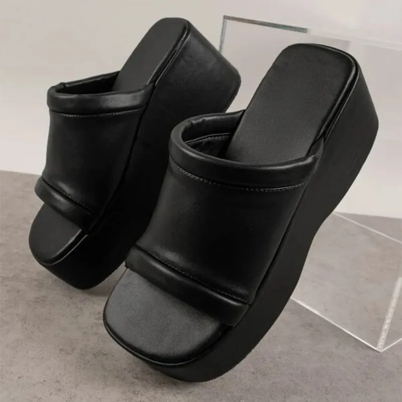 Women's New Fashion Casual Wedge Heel Plus Size Slippers - Black