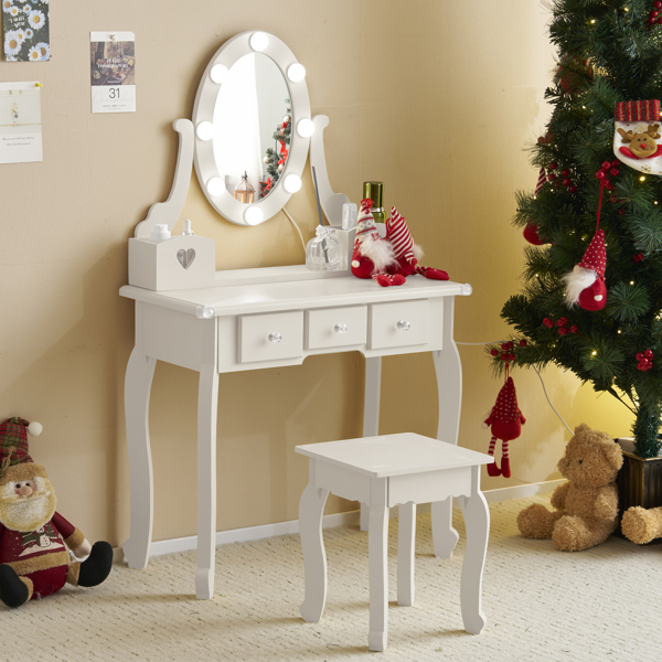 Kids Vanity Set With Mirror And Lights And Stool, 5 Storage Drawers, Pretend... 2