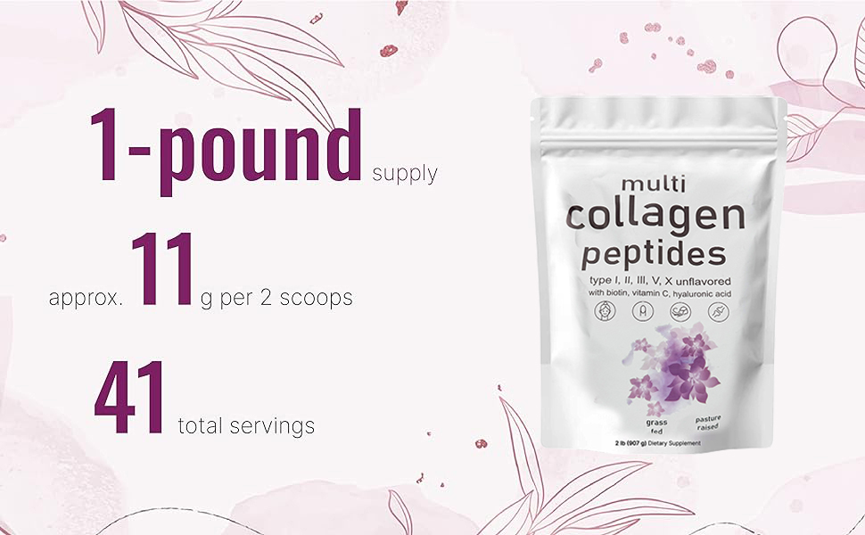 Multi Collagen Peptides Powder, 16 Oz - Hydrolyzed Protein Peptides  Type I,II,III,V,X With Hyaluronic Acid, Biotin & Vitamin C - Unflavored - Keto & Paleo Friendly, Ez Mix In Drinks