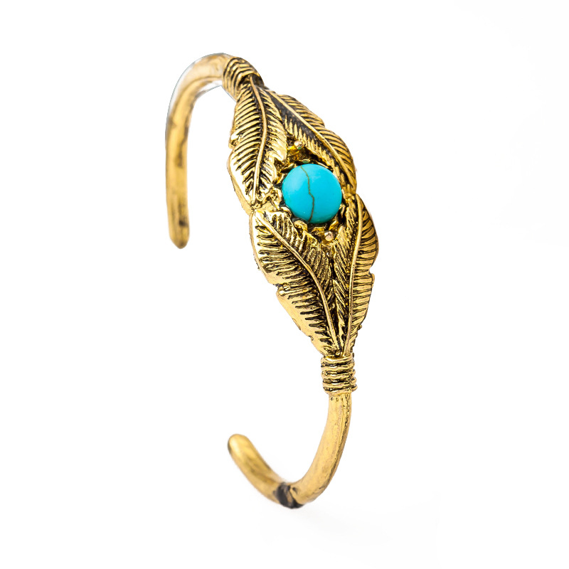 European And American New Retro Turquoise Feather Leaf Bracelet
