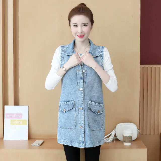 Korean Style Denim Vest Women Loose Mid length Sleeveless Top Light Blue - Shop at LoveMi
