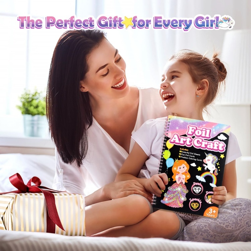 Foil Art Craft Kit For Kids, Children's Cartoon DIY Creative Activity Set