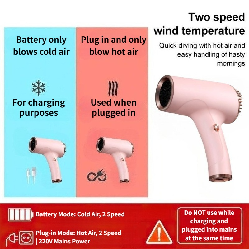 USB Cordless Hair Dryer Portable Rechargeable Styling Blower With UK Plug — image 7
