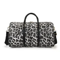 Large Capacity Leopard Print Contrast Tote Bag Shoulder Gym Bag - Black - View 1