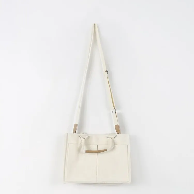 Literary Style Multi-pocket Ladies Personalised Shoulder Bag - White