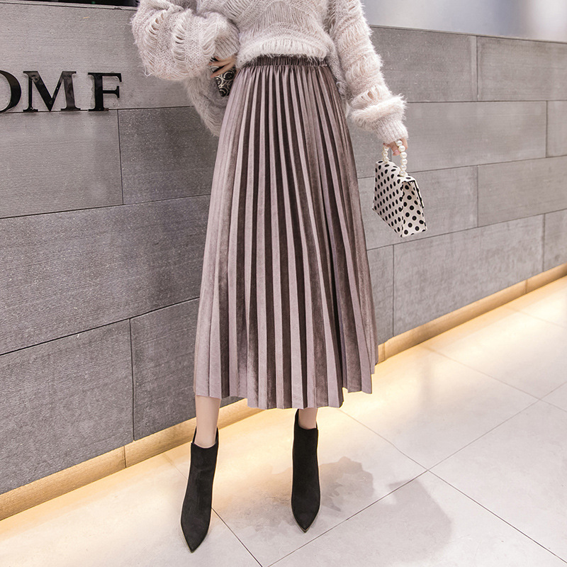 Gold velvet pleated skirt