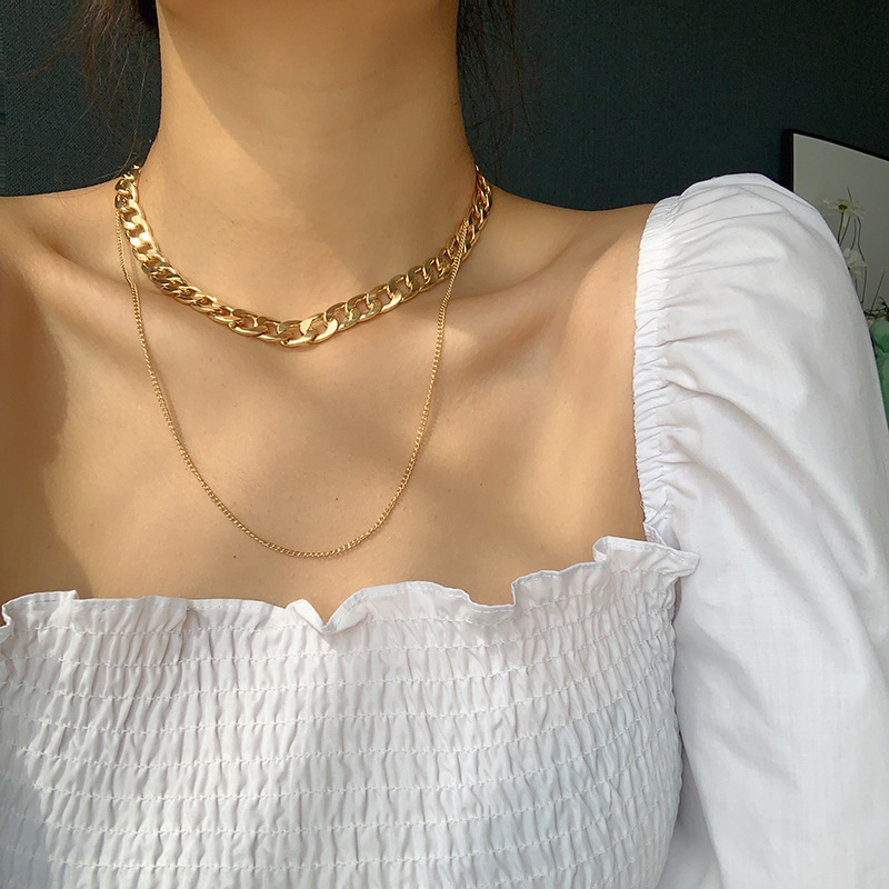 Multilayer Golden Chain Necklace Niche Design Sense Net Red Clavicle Chain Sweater Chain