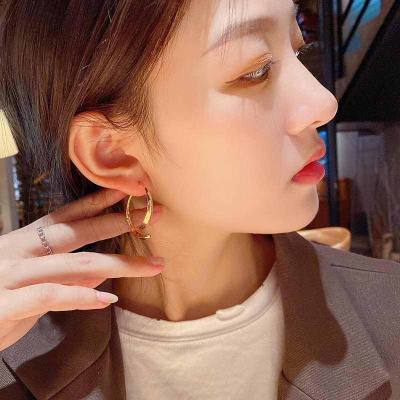 Simple Metal Cold Style Stud Earrings Silver Needle