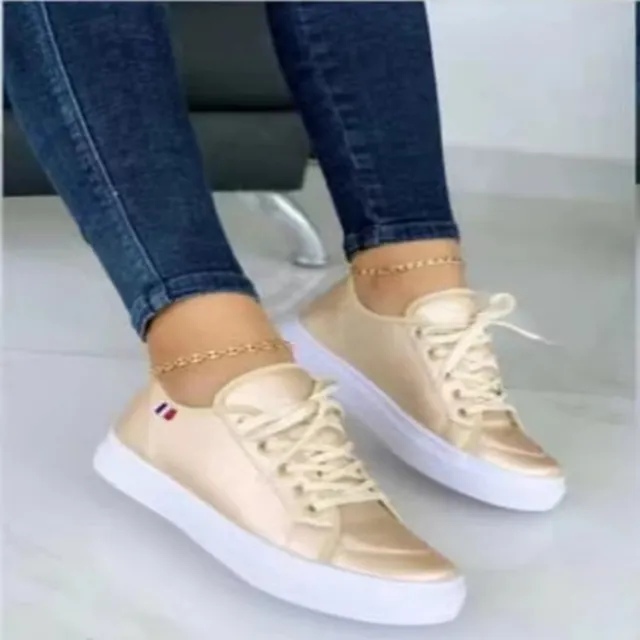 Lace up Flats Slip On Sneakers Walking Shoes Gold - Shop at LoveMi
