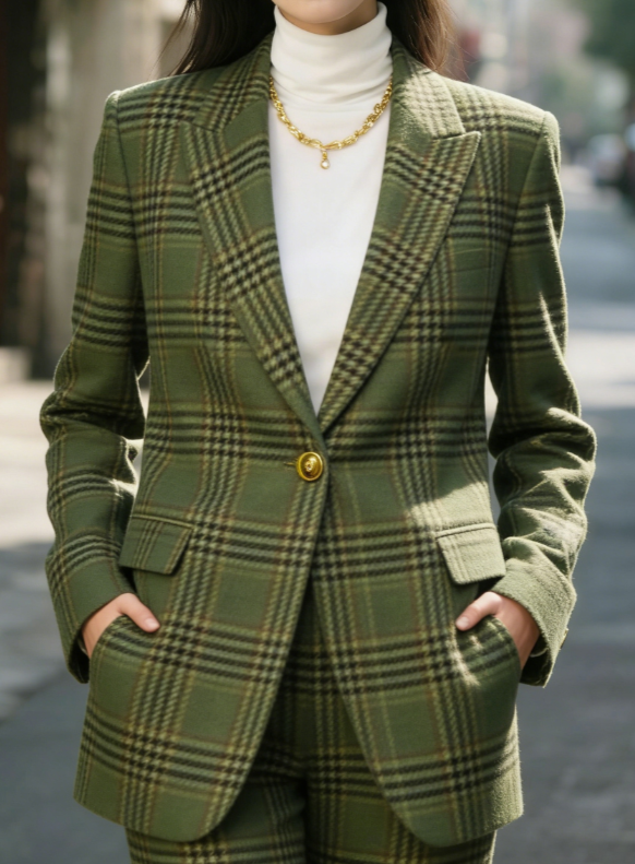 Plaid Lapel Slim-fit Long-sleeved Suit Jacket