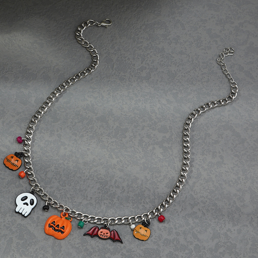 Fashion Halloween Pumpkin Imp Bat Necklace