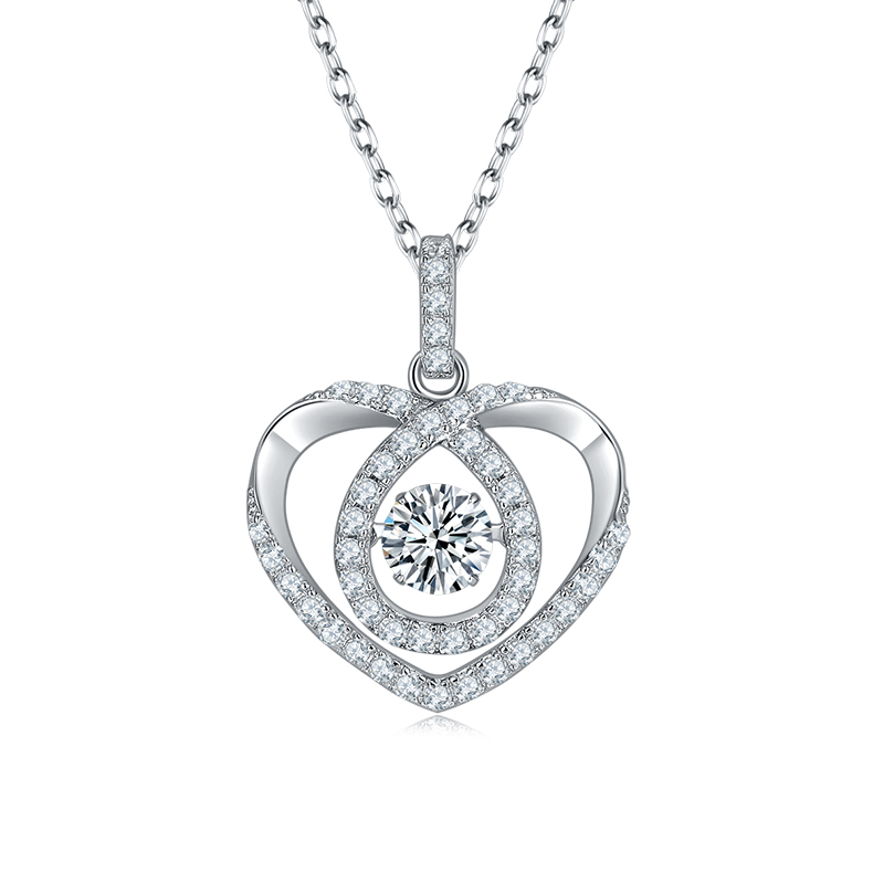 S925 Sterling Silver 0.5ct D Color VVS1 Moissanite Open Heart Necklace 45cm Platinum Plated GRA Certified Gift Box