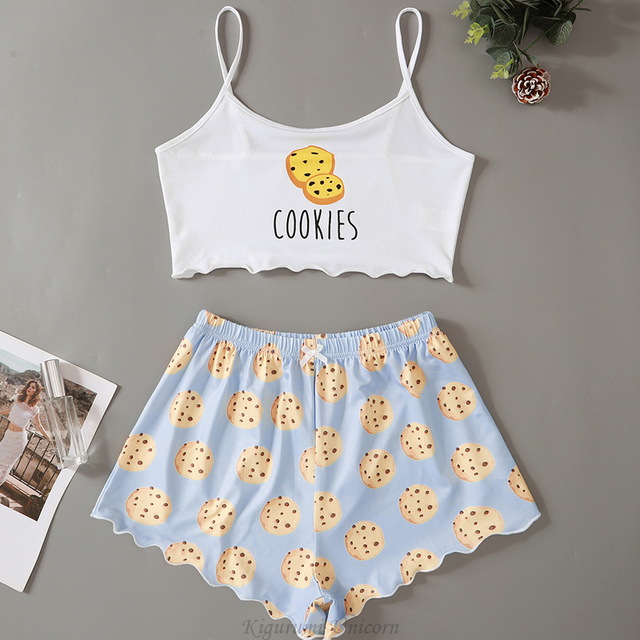 Women's Sleepwear Cute Cartoon Print Short Set Pajamas For W