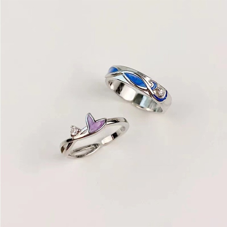 Wavy Fishtail Couple Adjustable Opening Ring