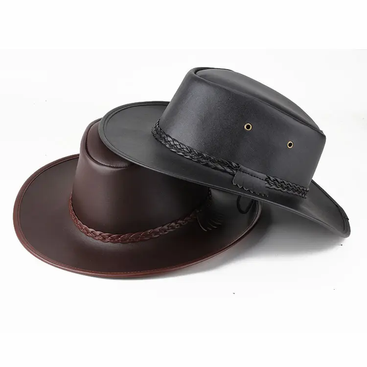 Solid Colour Leather Cord Large Brimmed Sun