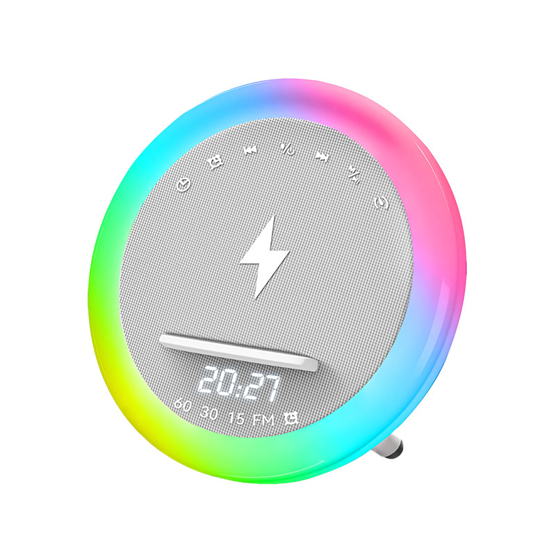 KP-577 Best-Selling Wholesale White Noise Bluetooth Speaker With LED Color Lights Clock Alarm Timer Wireless Charging And Bedside Desktop Functionality 3