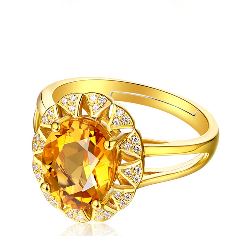 Title 3, Gold Plated Yellow Diamond Ring Oval Full Diamond