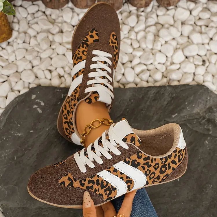 Leopard Print Color Blocked German Training Shoes