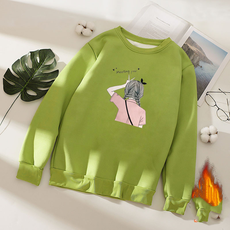 Oversized Bottoming Shirt Warm And Padded Top Green Plus Velvet - Shop at LoveMi