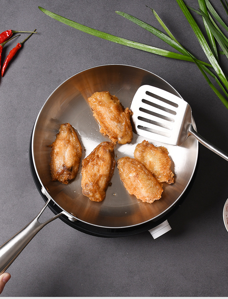 304 Stainless Steel Three-layer Steel Wok, Induction Cooker, Gas Stove Special Flat Pan, Household Uncoated Steak Frying Pan — foto 5