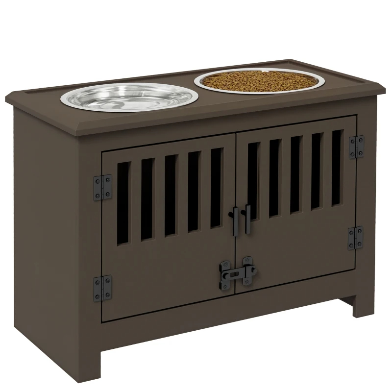PawHut Dog Food Storage Cabinet With Bowls & Dog Feeding Station, Espresso