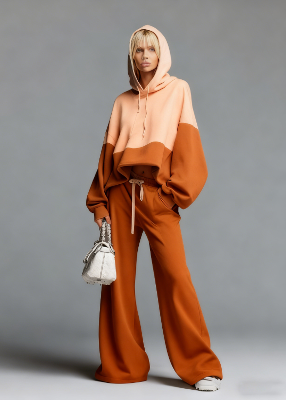 Ensemble deux pièces sweat à capuche color-block et pantalon large