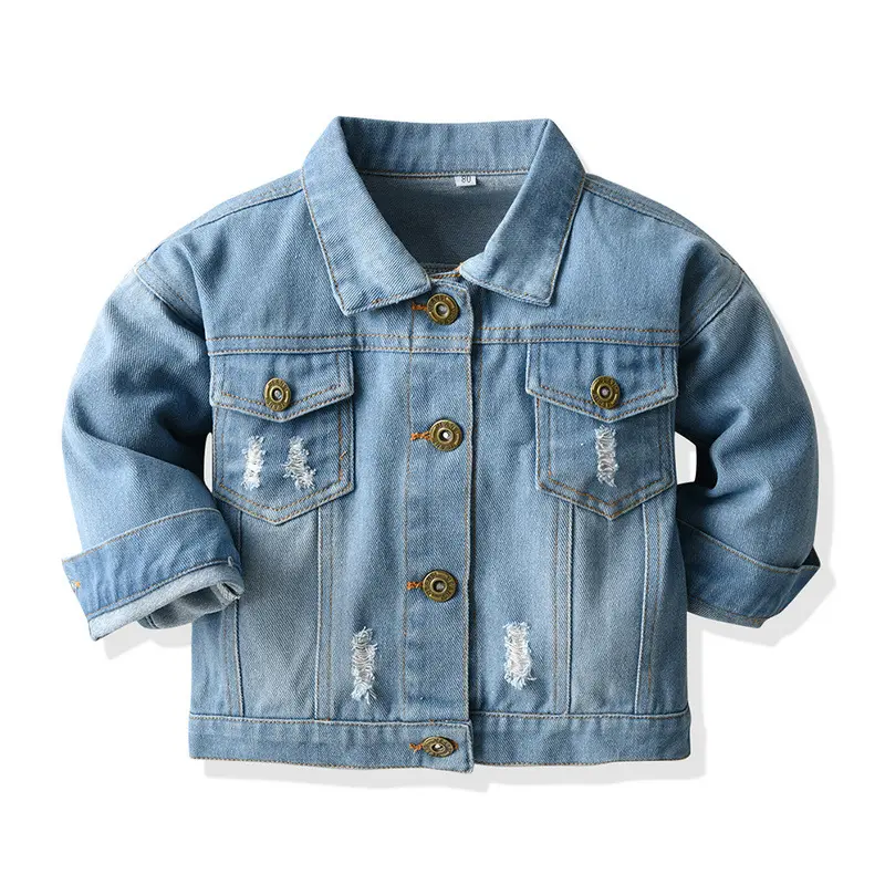 Distressed Cardigan Denim Short Long Sleeve Lapel