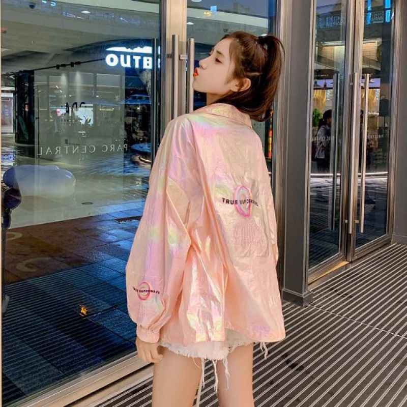 Women's Oversized Sun Protection Clothing Loose And Thin, Shiny Laser Short Coat Top