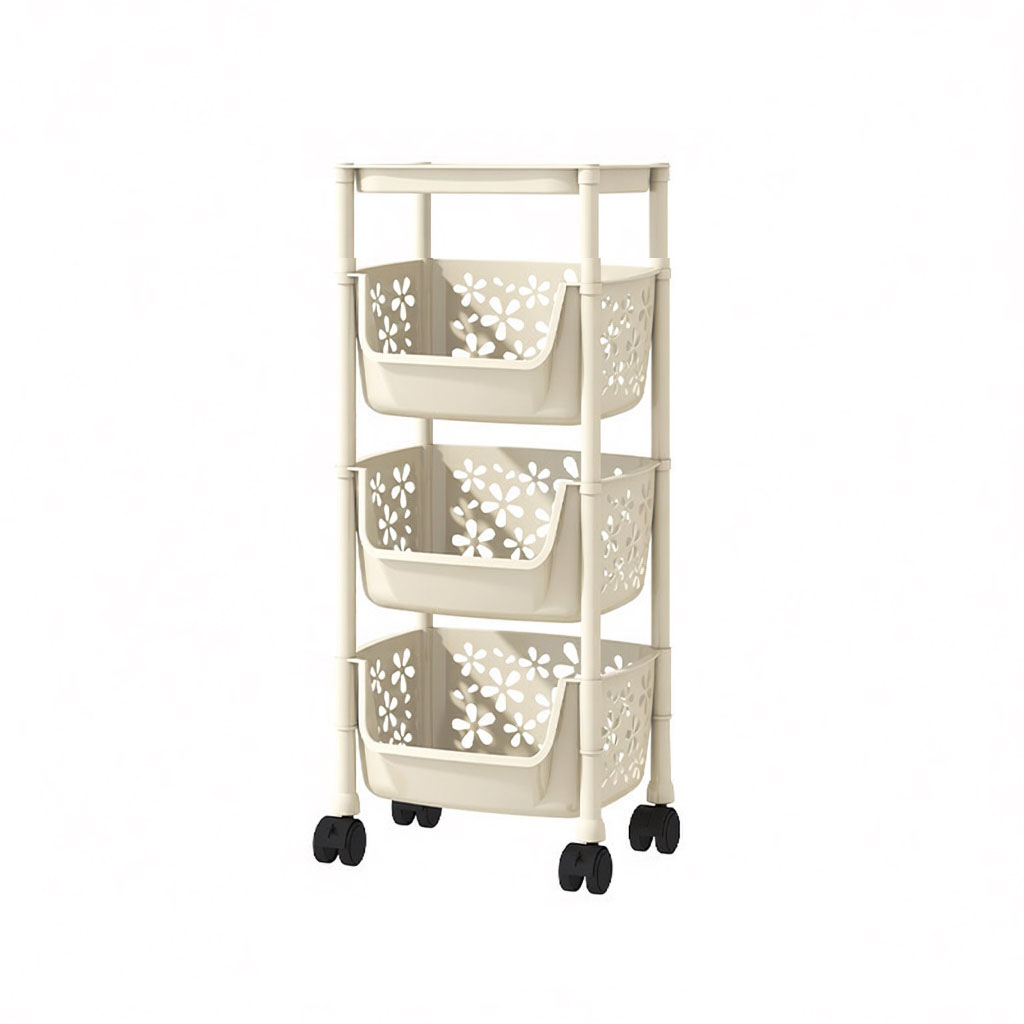 4 Tier Kitchen Basket Storage Trolley Organiser Fruit Vegetable Rack On Wheels