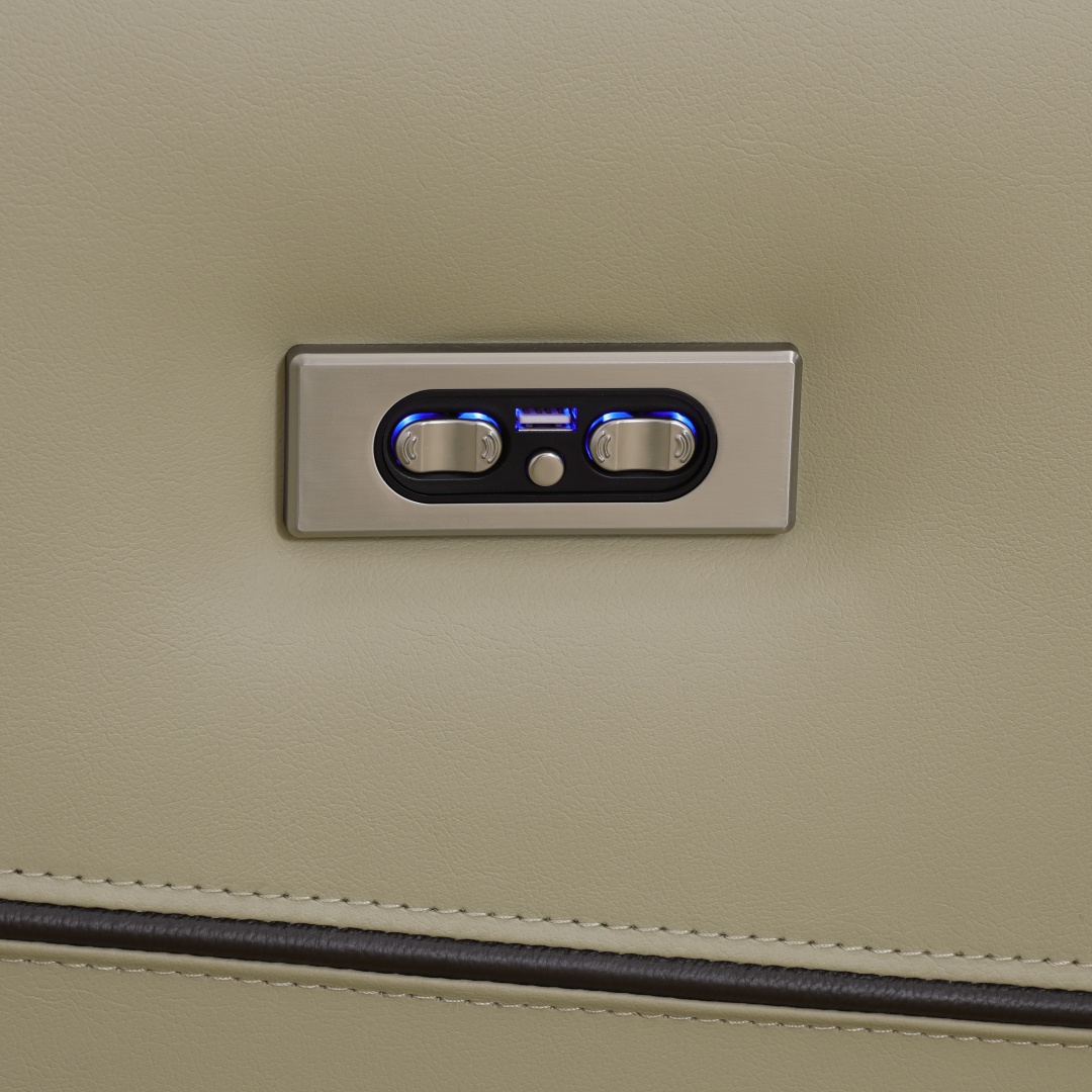 Pickup Only--Beige Top Grain Leather And PVC 3-Piece Living Room Recliner Sofa Set