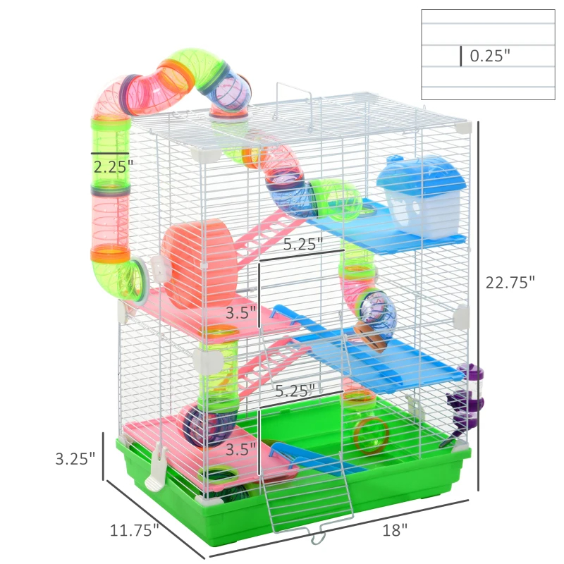 5 Tiers Hamster Cage Portable Animal Travel Carrier W Exercise Wheels Tube