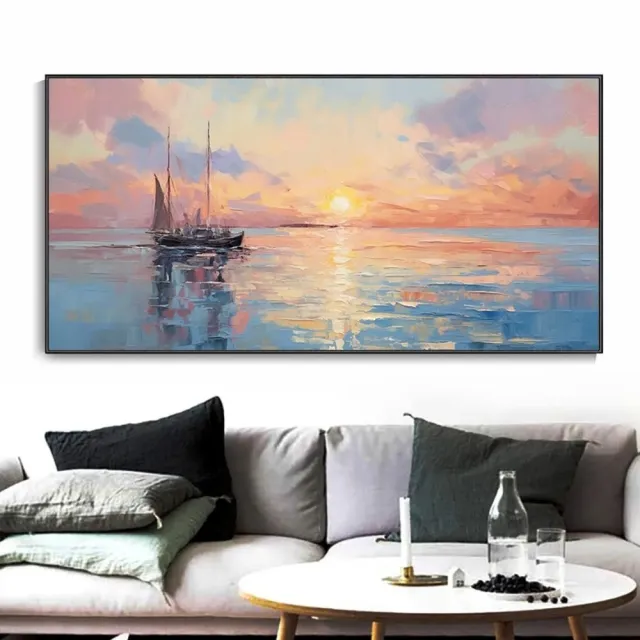 Handmade Oil Painting Canvas Wall Art Decoration Modern Abstract Sunrise Over Sea For Home Living Room Interior Decor Rolled Frameless Unstretched ... Without Inner Frame - Shop at LoveMi