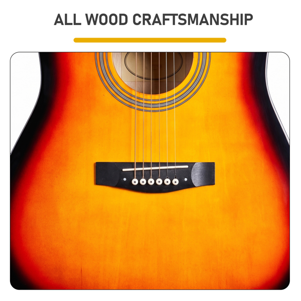 Sunset Color 41-inch Dreadnought Barrel-shaped Cutaway Acoustic Guitar With Pick, Strings, Capo, Gig Bag, Tuner, Wrench Tool, And Shoulder Strap — foto 8
