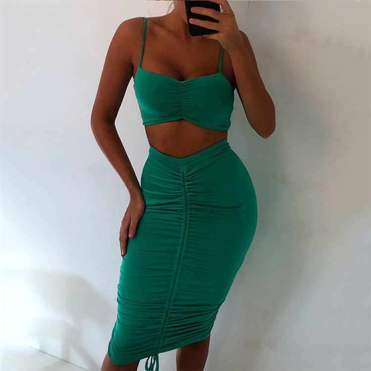 Two-piece Tube Top Sling Pleated Skirt