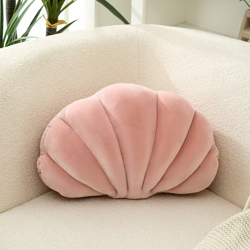 Pernă decorativă în formă de scoică, din catifea moale „Crystal Velvet”, umplută cu vată PP, pentru canapea, dormitor și decorul casei