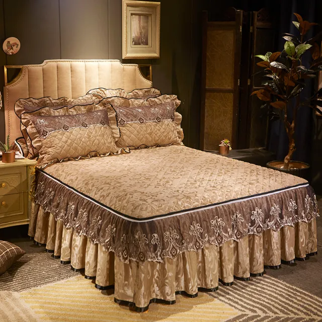 Detachable Skirt style Non slip Bed Cover Dustproof Camel - Shop at LoveMi