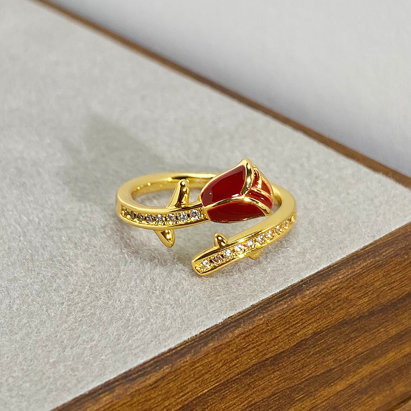 Retro Full Diamond Zircon Adjustable Ring, Enamel Drip Glaze Unique Band