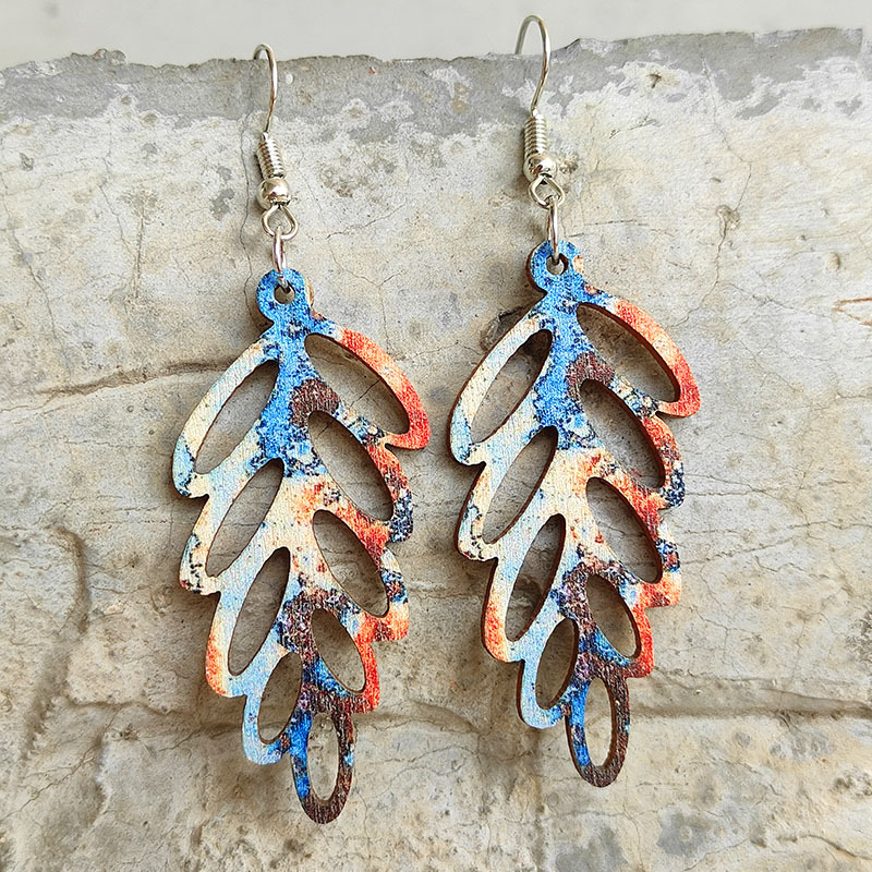 Title 2, Retro Distressed Hollow Leaves Eardrops Colorful