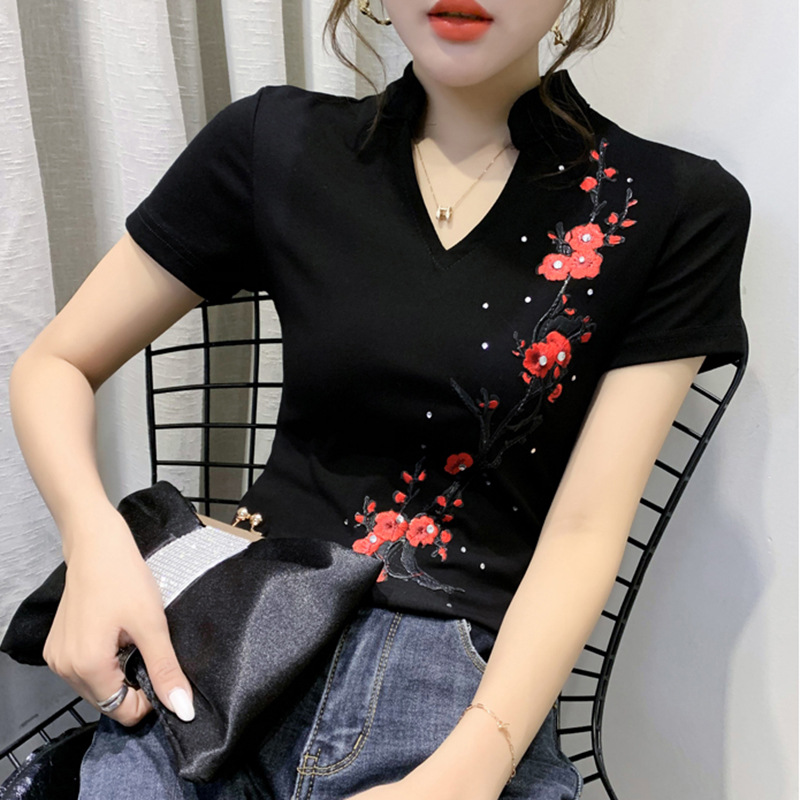 Summer Fashion Contrast V-neck T-shirt