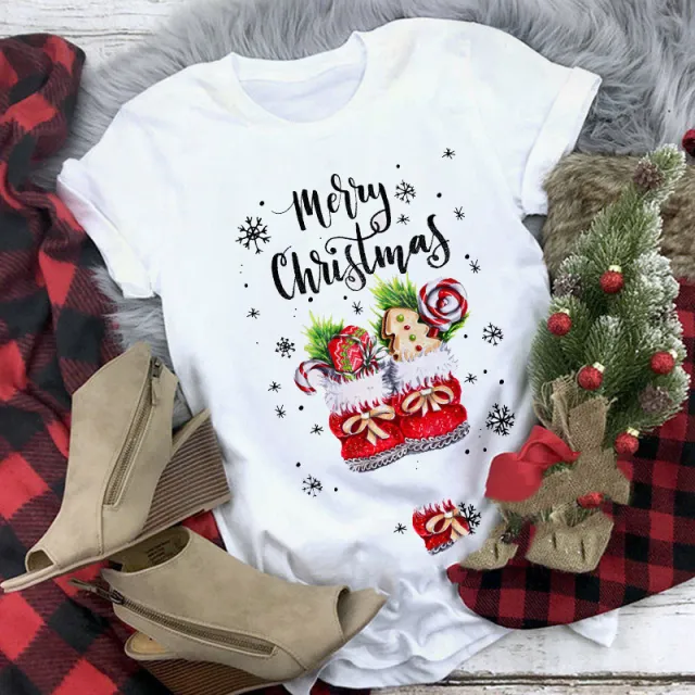 Christmas T shirt Women's Summer Plus Size With Short Sleeves C3 - Shop at LoveMi