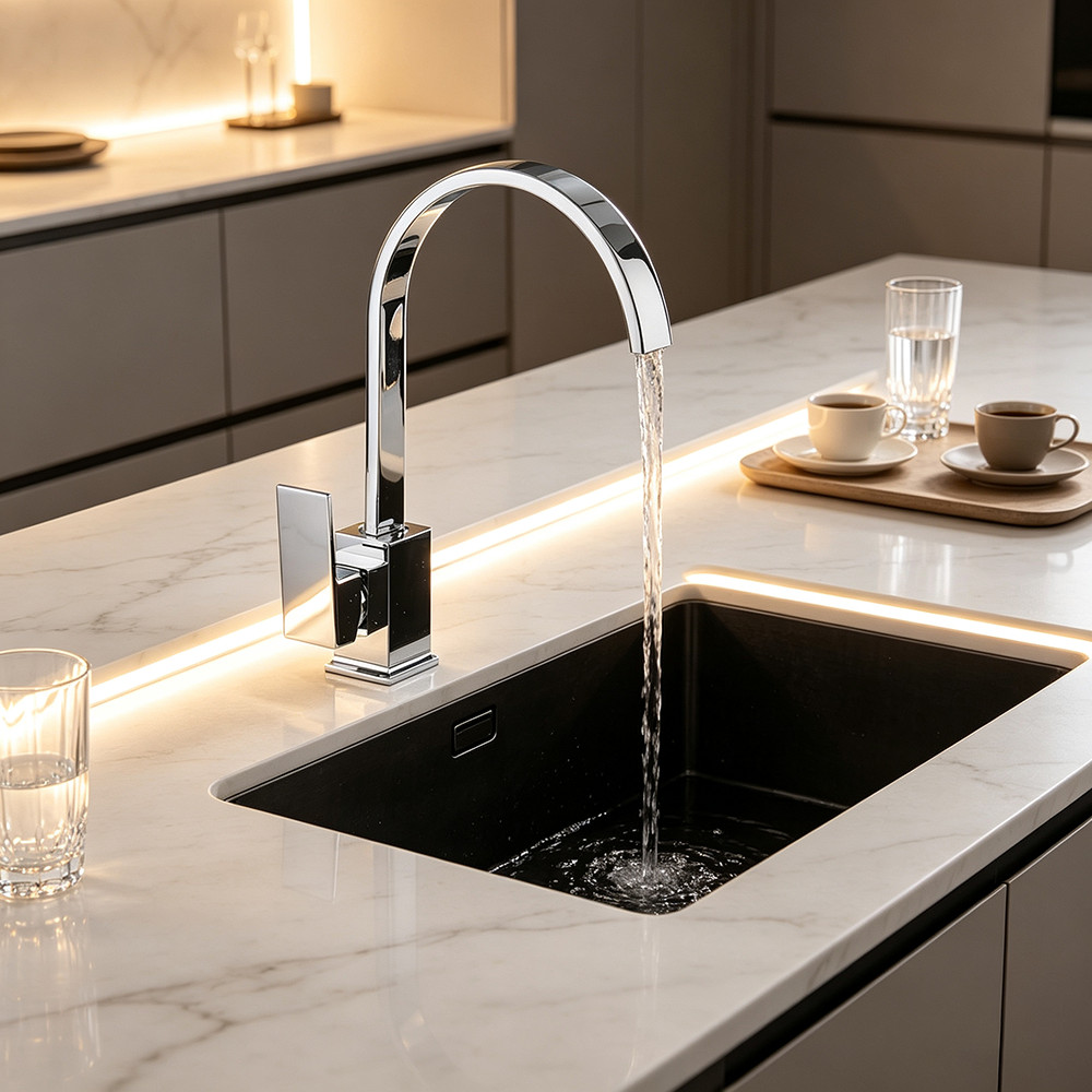 Kitchen Sink Mixer Tap Chrome Waterfall Monobloc Swivel Single Lever — image 7