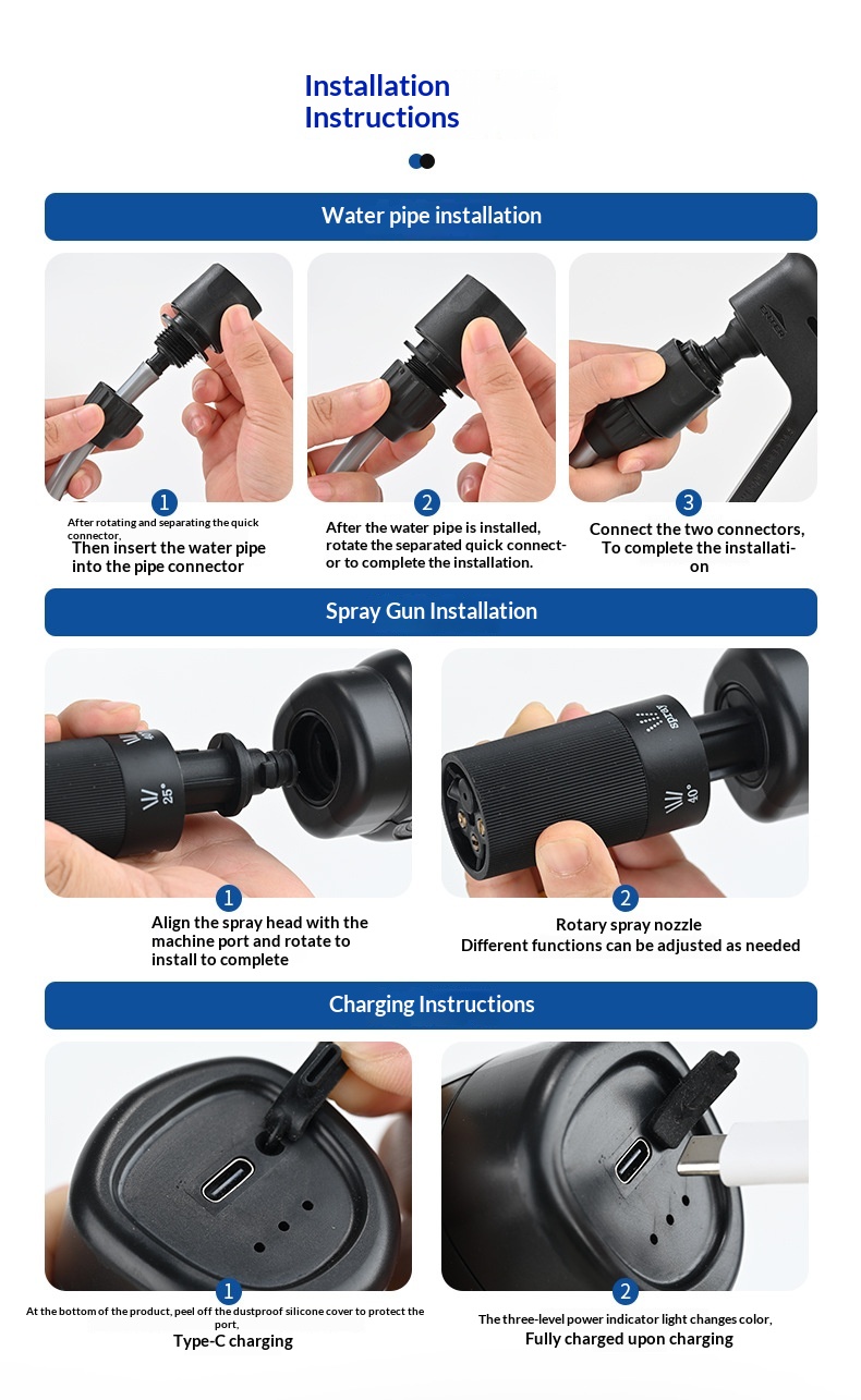 Mini Cordless Portable High Pressure Car Wash Gun, Powerful Handheld Washer For Home & Auto 7