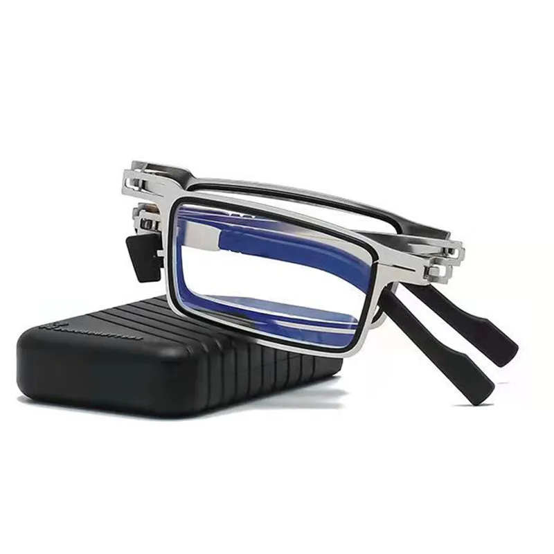 Stainless Steel Folding Anti-blue Light Reading GlassesLight Screw-free Portable Presbyopic Glasses Men's And Women's Same Presbyopic Glasses - Silver