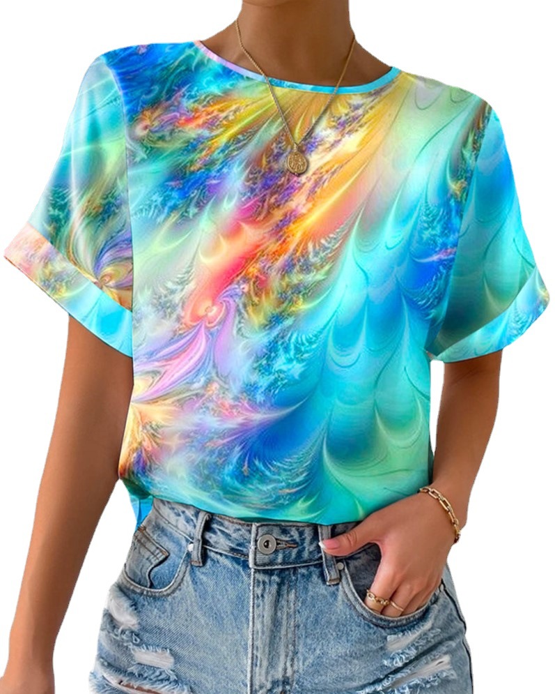 Casual Camouflage Printed Round Neck Pullover Women's Short Sleeved T-shirt