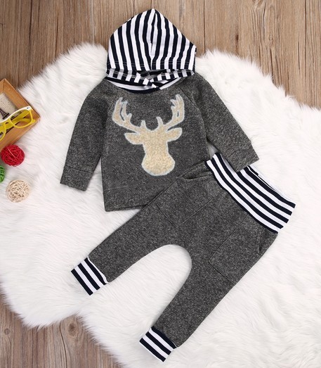 Deer Head Stripe Stitching Two-piece With Hood